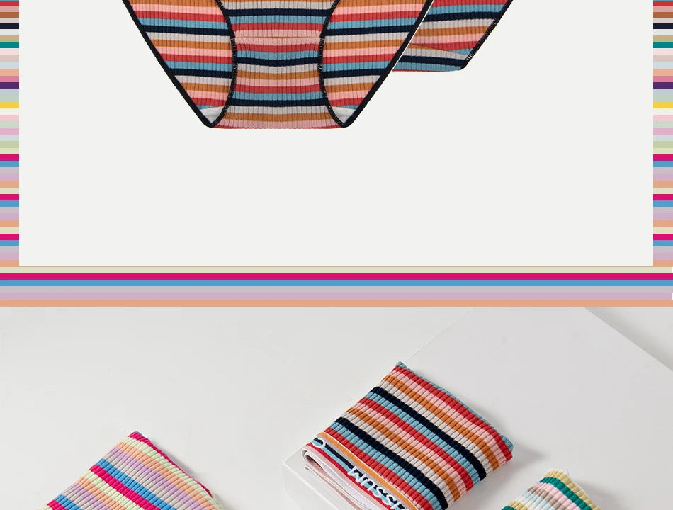 Women Cotton Seamless Panties Female Plus Size Sweety Underwear Sexy Colorful Rainbow Striped Lingerie Girls Cute Briefs NK606 Aviola