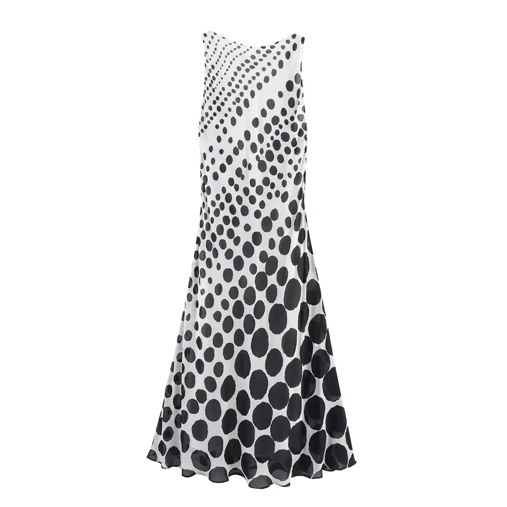 BM&MD&ZA2025all-match temperament polka dot sleeveless backless beach holiday style long dress summer new women's clothing Aviola
