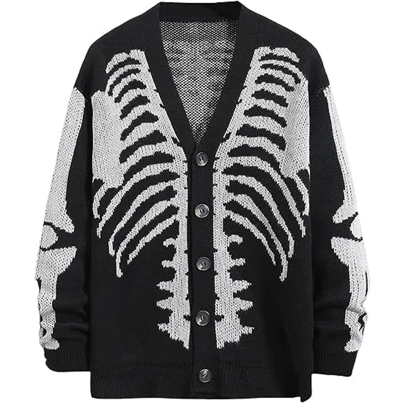 Autumn Winter Knit Sweater Coat 2023 Halloween Skull Knitted Cardigan Women Loose Female V Neck Coat Long Sleeve Tops Jacket Aviola
