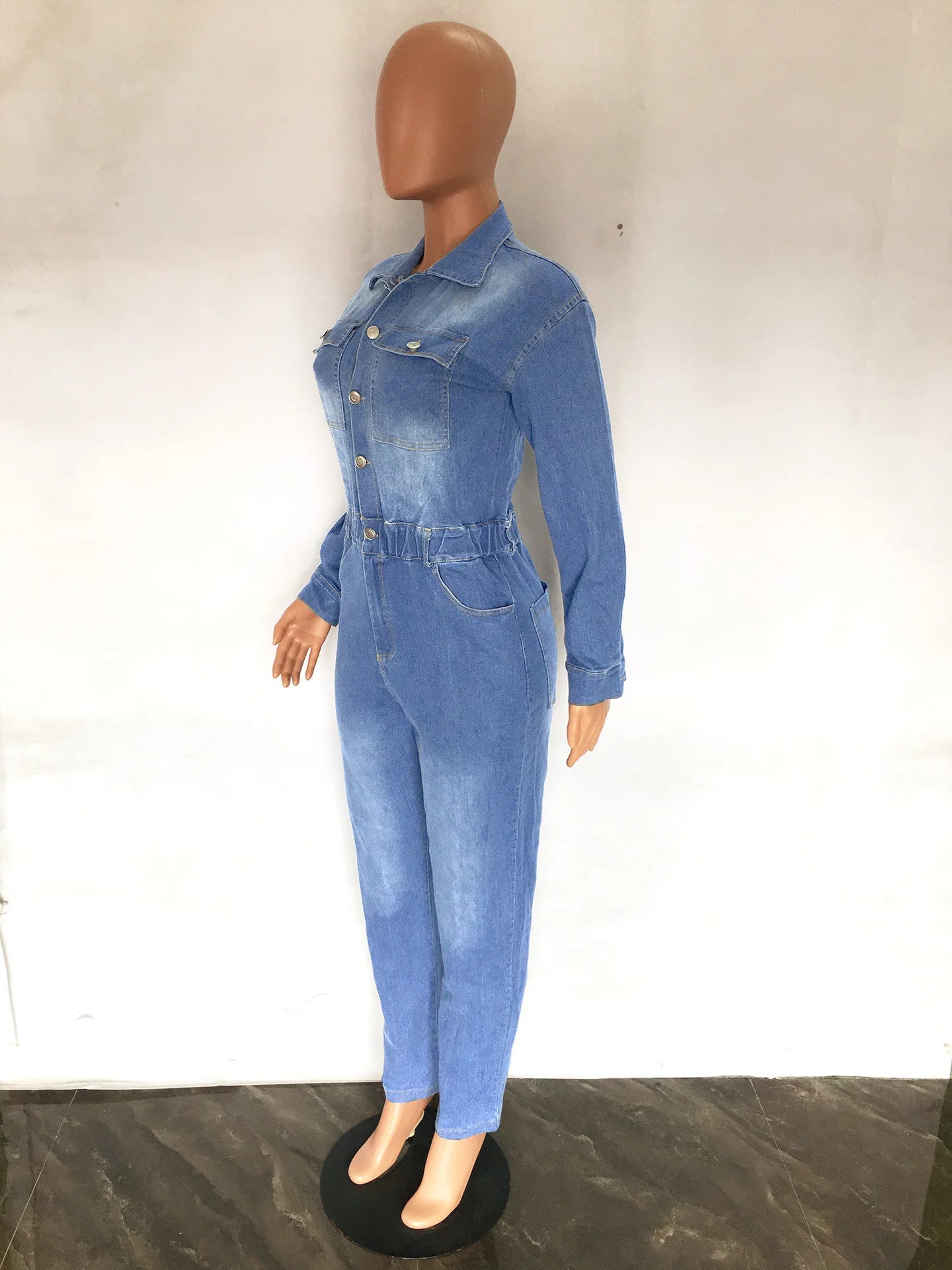 Women Jeans Jumpsuits Single Breasted Solid Denim Washing Overalls Pockets High Street Button Pencil Pants Ankle Length Aviola