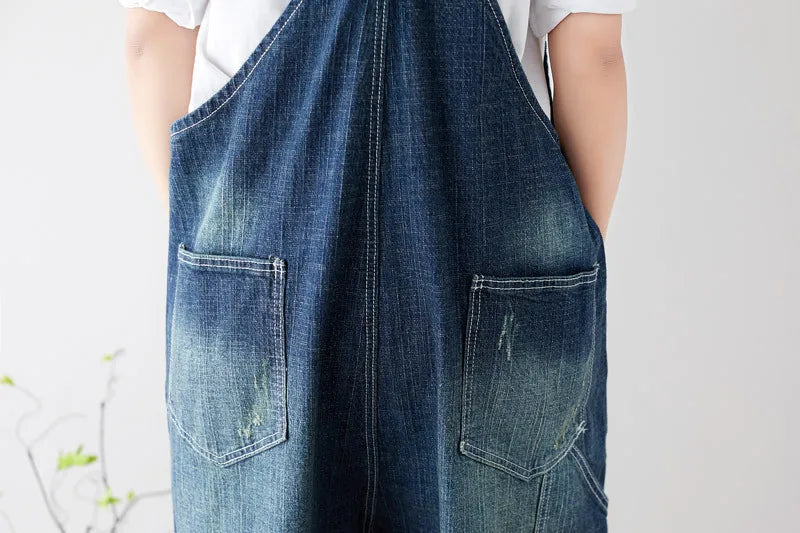 Women Jean Ripped Hole Overalls Ankle Length Denim Pants One Piece Distressed Jeans High Street Spliced Loose Washed Vintage Aviola