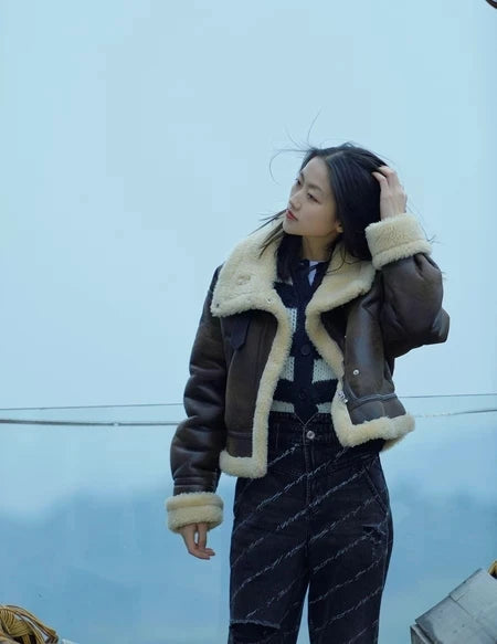 RARF 2025 New Autumn Winter Women Faux Lamb Fur Short Jacket Vintage Female Moto Biker Zipper Thick Warm Coat Fleece Outwear Aviola