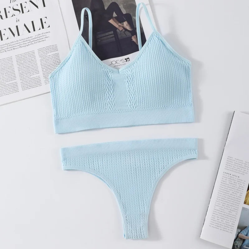 Women Bra Low Waist Briefs Set Seamless Sports Bras Non-wire Bralette Sexy Lingerie Set Female Comfort Ribbed Underwear Set Aviola