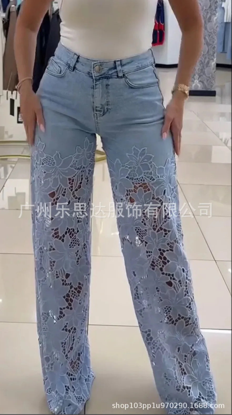 Denim Pant Women Mom Jeans Hollow Out Long Pants Floral Slim High Waist Straight Trousers Y2k Streetwear Elegant Temperament Aviola