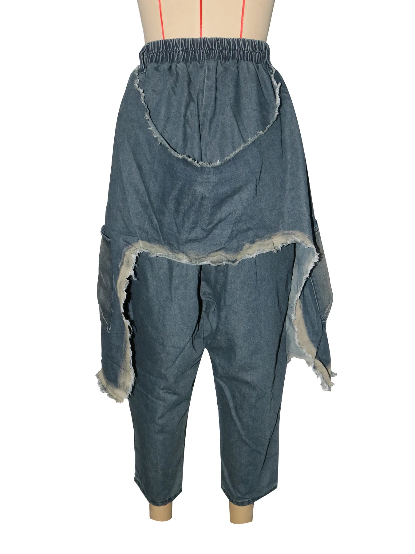 Jeans Women Harem Pants Hole Elastic Waist Tassels Washed Denim Pants Punk Y2k Streetwear 2025 Ripped Ankle Length Trousers Aviola