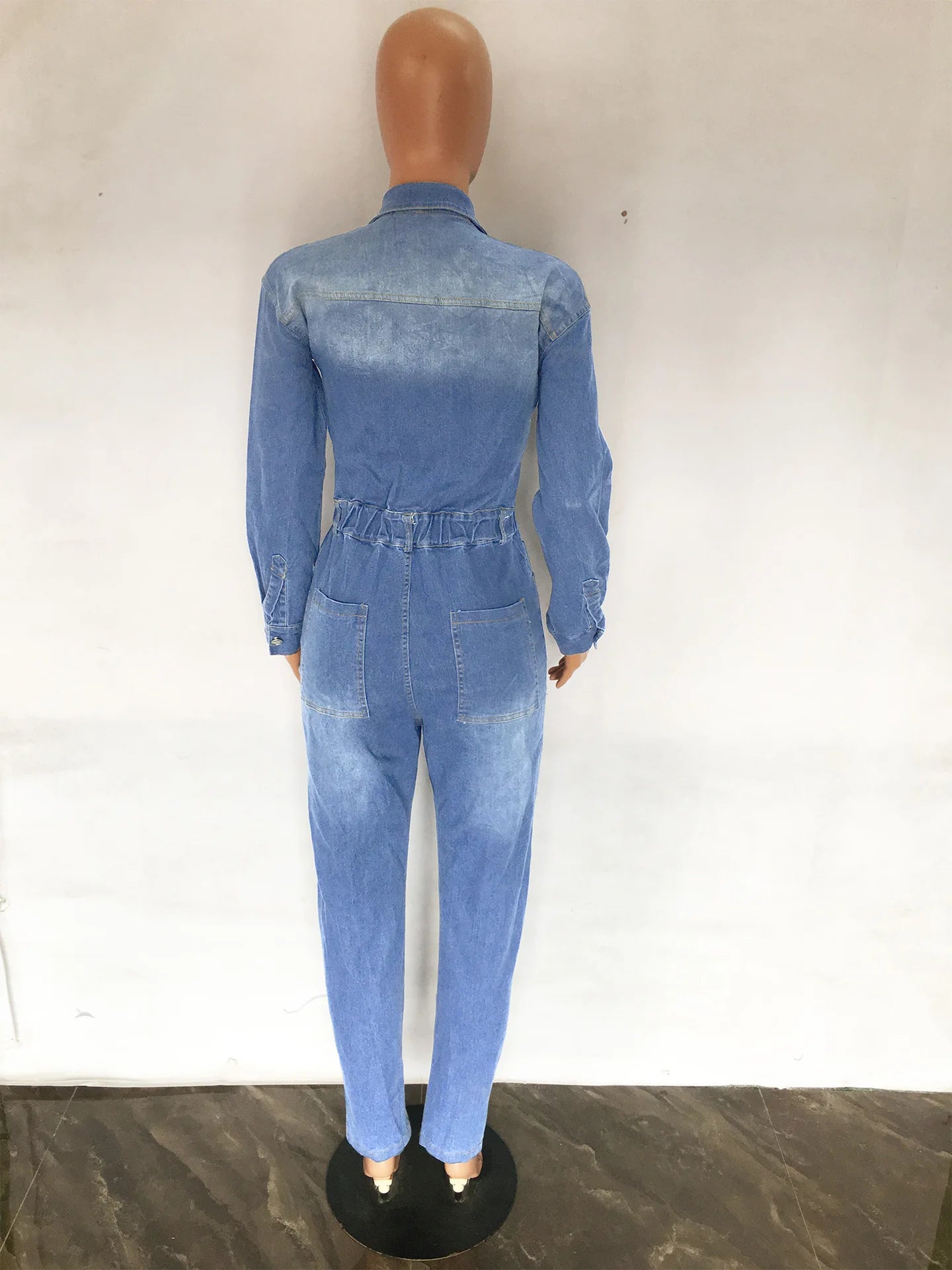 Women Jeans Jumpsuits Single Breasted Solid Denim Washing Overalls Pockets High Street Button Pencil Pants Ankle Length Aviola