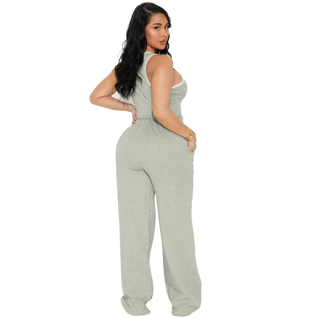 Two Piece Sets Women Sports Suit Vest Top Wide Leg Pants Striped Elastic Waist Matching Sets Trousers Sportswear 2025 Tracksuit Aviola