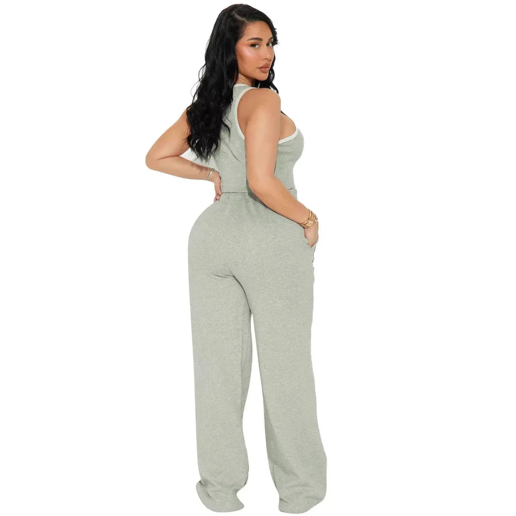 Two Piece Sets Women Sports Suit Vest Top Wide Leg Pants Striped Elastic Waist Matching Sets Trousers Sportswear 2025 Tracksuit Aviola