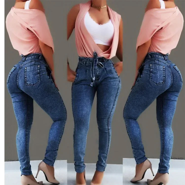 Women High Waist Denim Pants Plus Size Sexy Stretchy Slim Elastic Hips Pants Pencil Pants Trouser Plus Size Sexy Mom Jeans 2025 Aviola