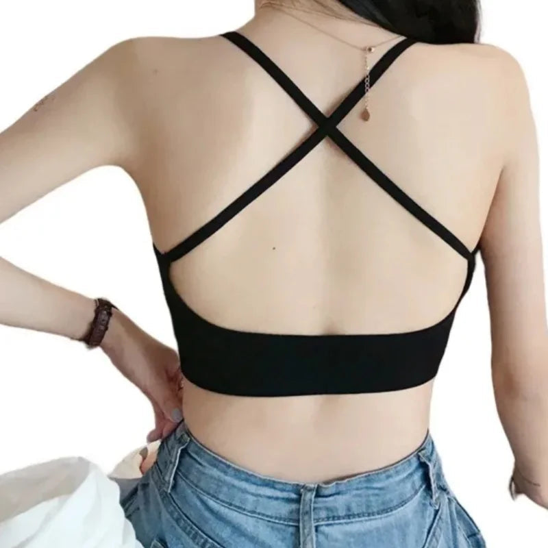 Seamless Bras For Women Crop Top Female Cross Straps Tank Top Push Up Bra With Removable Pads Summer Padded Camisole Aviola