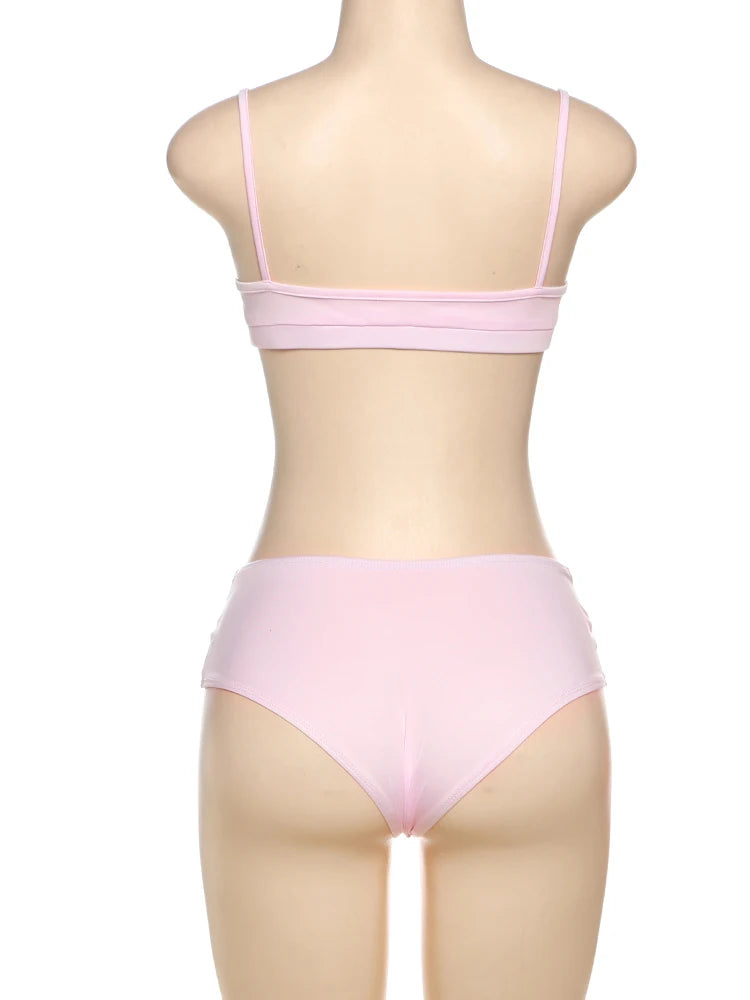 Nibber Sexy Heart Hollow 2 Piece Set Women Simple Vacation Camisole+Panties Beach Style Matching Stretch Street Comfortable Suit Aviola