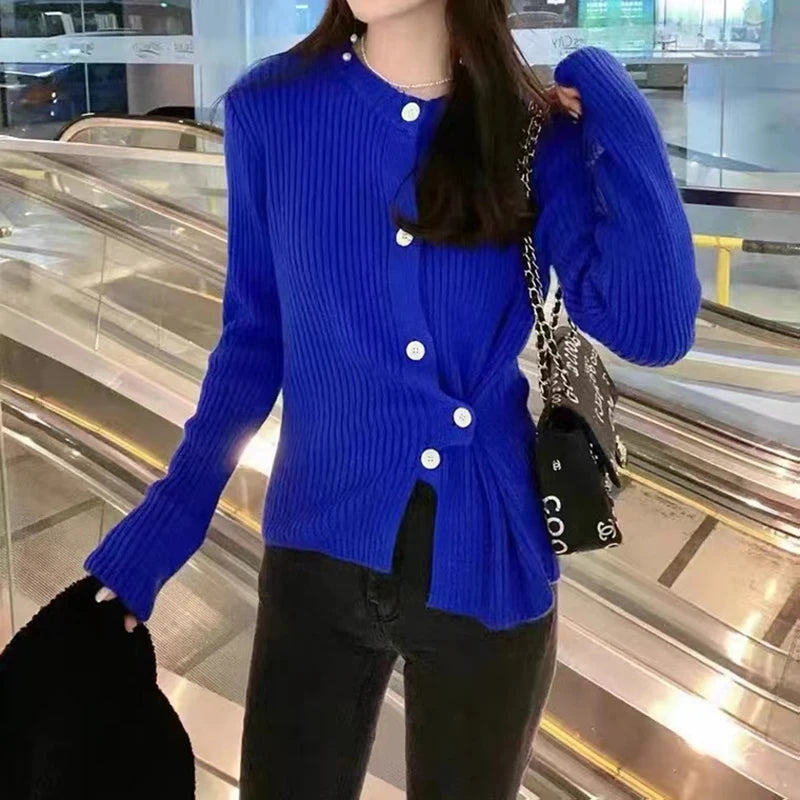 MEXZT Irregular Knitted Cardigan Women Elegant Black Sweater Coat Korean Fashion Slim Knitwear Winter Ladies Basic Chic Jumpers Aviola