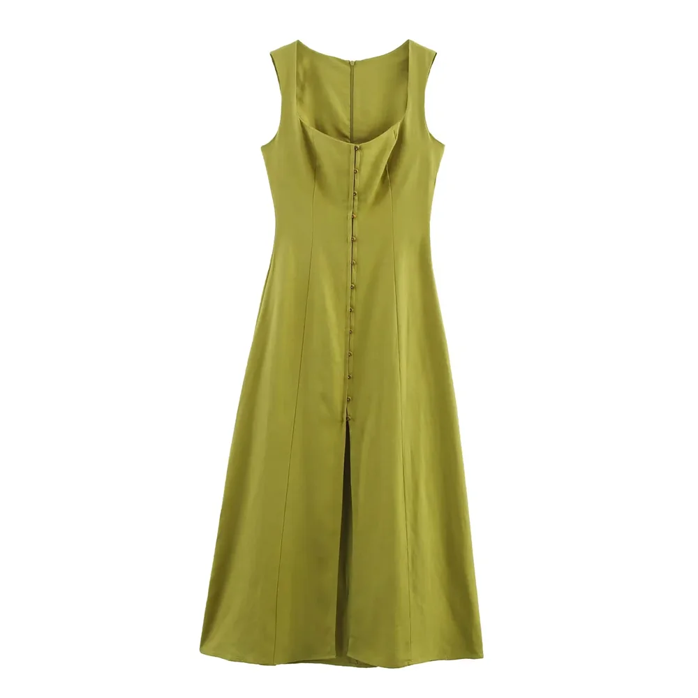 BM&MD&ZA2025Summer New Women's Sleeveless Square Neck Single-Breasted Temperament Simple Suspender Dress Aviola