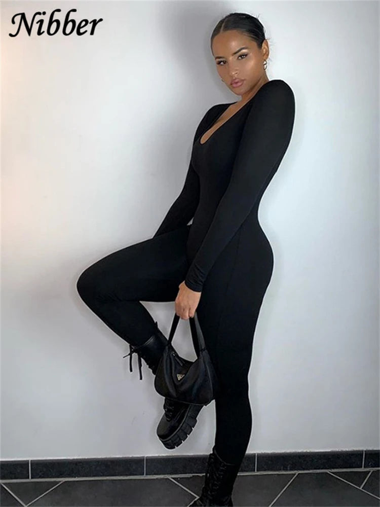 Nibber Summer Solid Basic Black White Jumpsuit Overalls Women's Clothing 2021 Street Casual Activity Wear Fitness Outfit Female Aviola