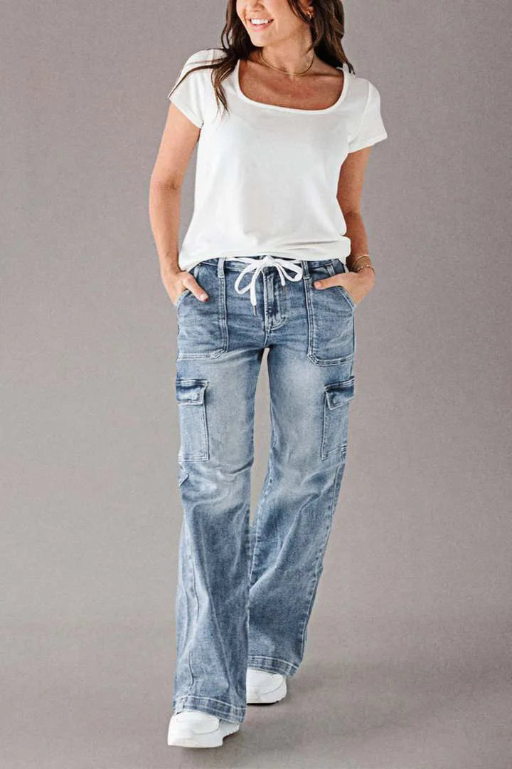 Denim Cargo Pant Women Jeans Long Pants Casual Loose High Waist Straight Trousers Y2k Streetwear Elegant Punk Mom Work 2025 Aviola