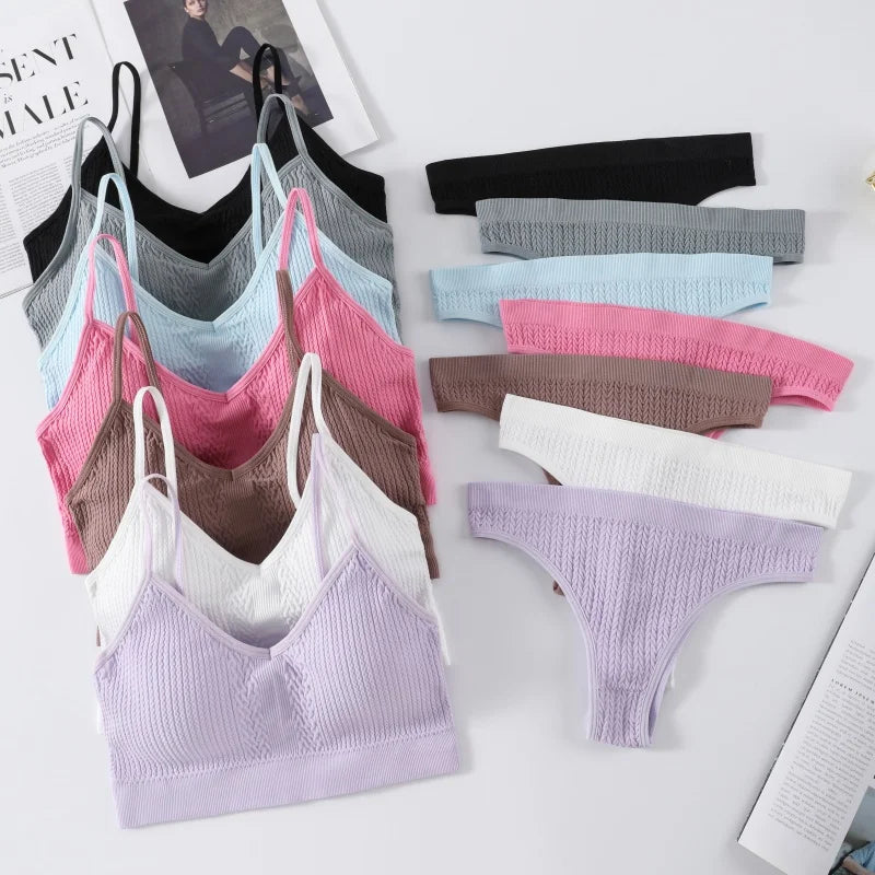 Women Bra Low Waist Briefs Set Seamless Sports Bras Non-wire Bralette Sexy Lingerie Set Female Comfort Ribbed Underwear Set Aviola