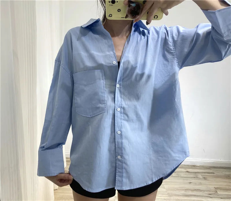 RARF Women Autumn Single Breasted Blouses Vintage Lapel Collar Long Sleeve Office Lady Female Shirt Chic Pocket Top Blusas Aviola