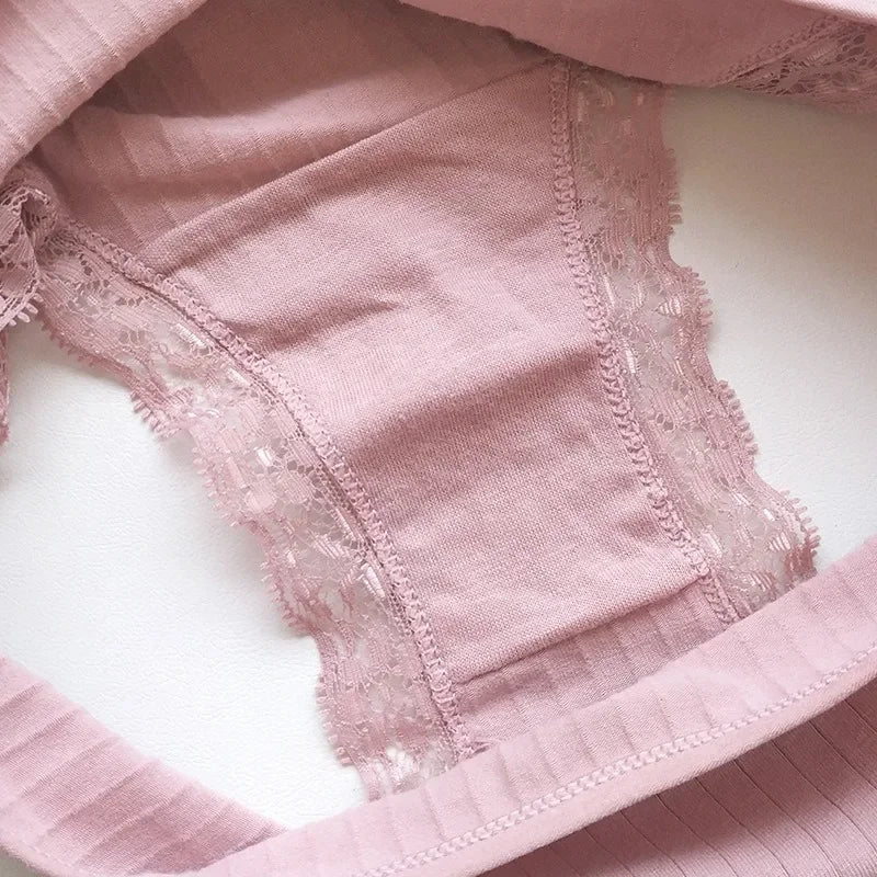 5Pcs/Set Cotton Panties Women Lace Trim Briefs Female Underpants Solid Color Panty Seamless Underwear M-XL Panties Lingerie Aviola