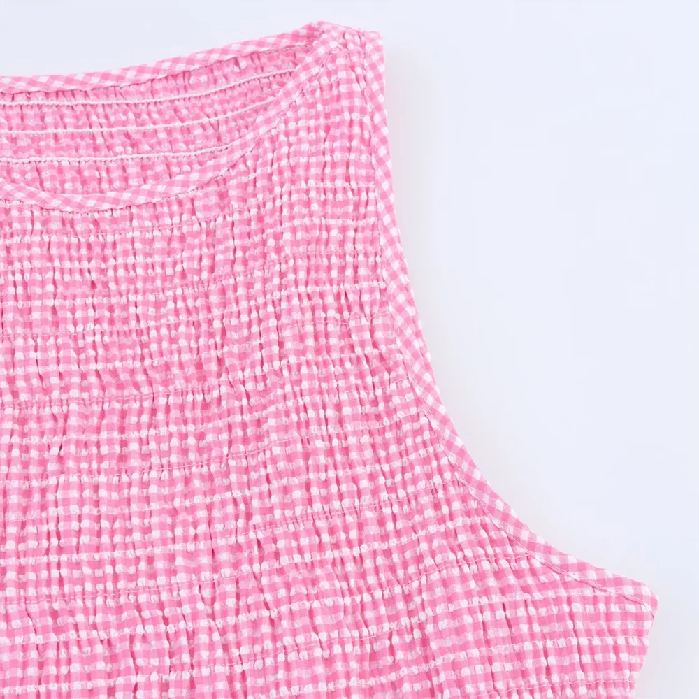 BM&MD&ZA2025plaid round neck sleeveless vest dress casual versatile stretch dress summer new women's clothing Aviola