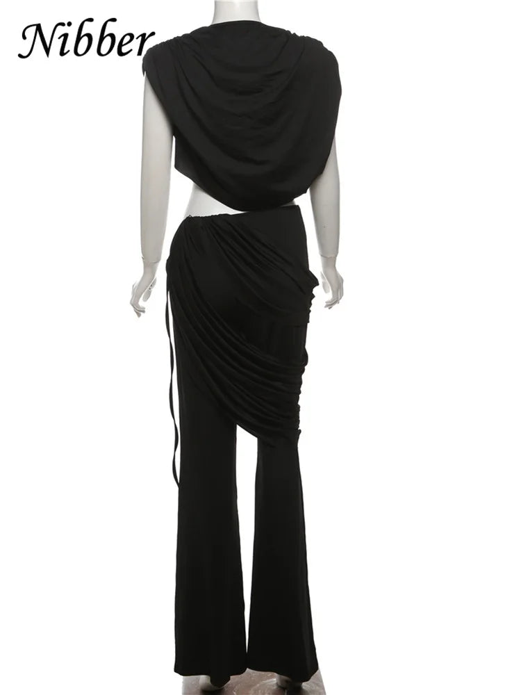 Nibber Classic 2 Piece Set Elegant Ruched Summer Women Chic Irregular Tank Tops+Skirts Pants Matching Casual Basic Streetwear Aviola