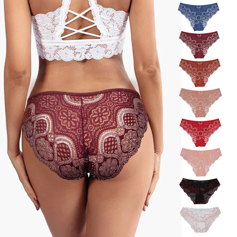 3PCS/Set Lace Panty Sexy Weave Panties for Women Floral Briefs Female Underwear Printed Underpants Fashion Sexy Lingerie NKT2135 Aviola