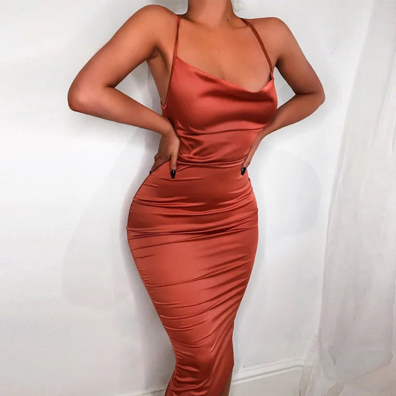 Y2K Cross border Women's Dress Foreign Trade Sexy Nightclub Dress Summer Satin Fashion Women's Dress Aviola