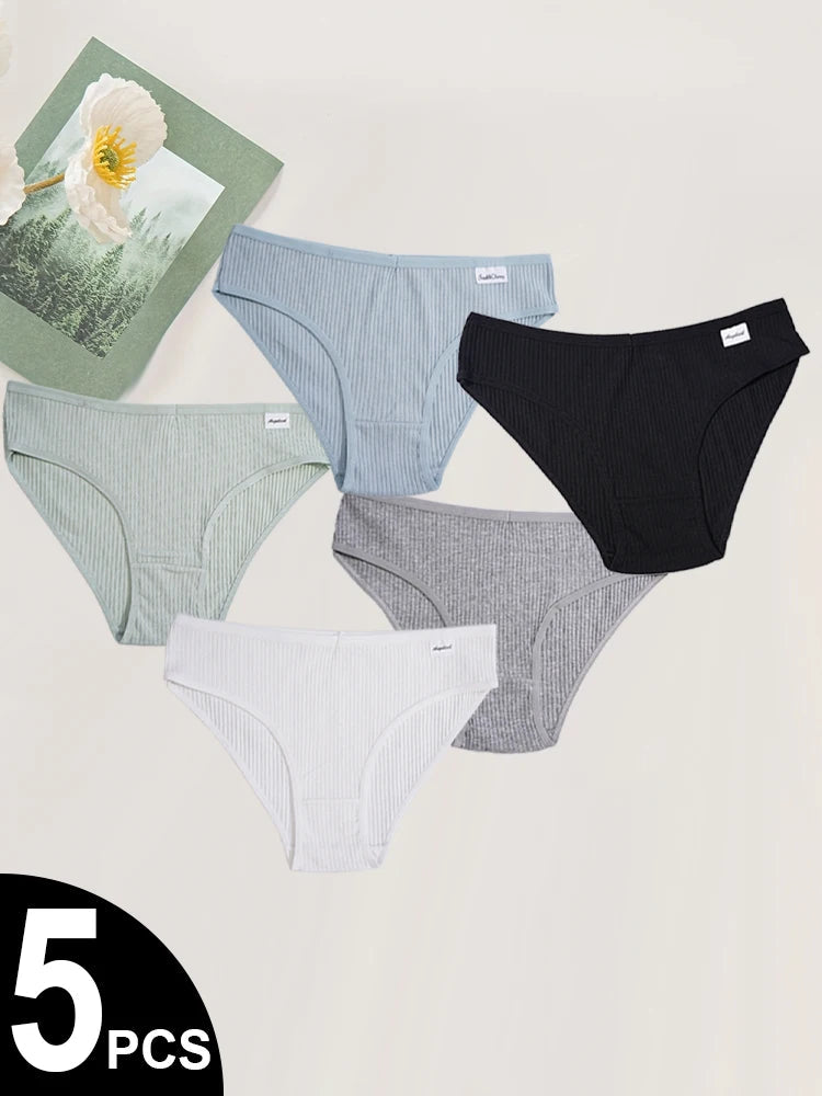 5PCS Women's Low Waist Underwear - Soft, Elastic Hip Underwear with Knitted Details, Breathable COTTON Blend, S-XXL Size Aviola