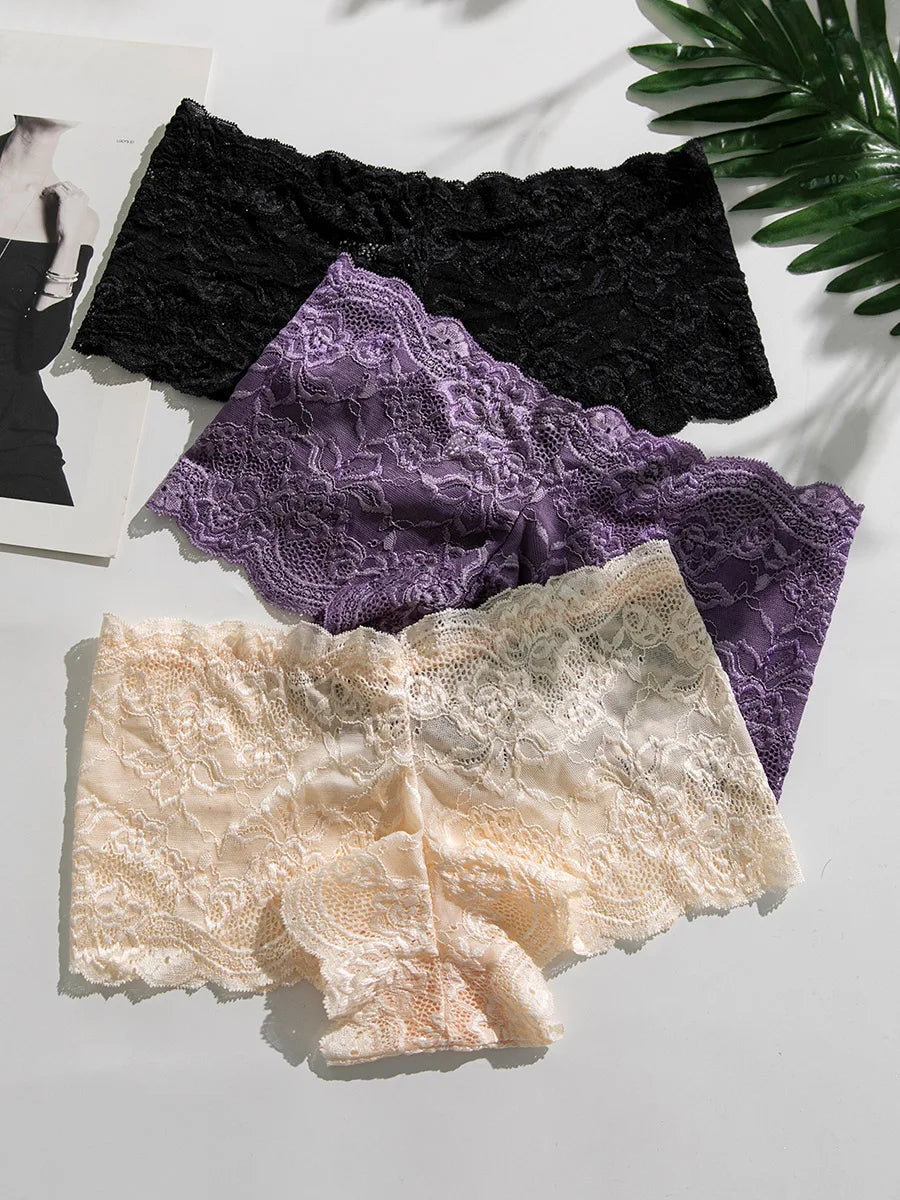 4PCS/Set Lace Women Panties Sexy Underwear Perspective Floral Hollow Out Briefs Female Underpants Breathable Ladies Lingerie Aviola
