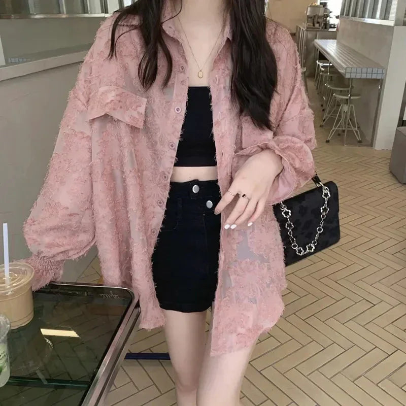 MEXZT Lace Blouses Women Sexy See Through Tassel Loose Sunscreen Shirts Summer Korean Sweet Elegant Casual Sun Protection Tops Aviola