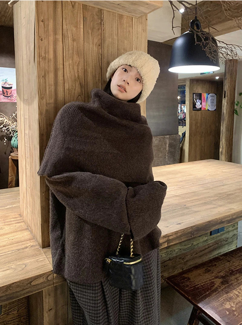 MEXZT Vintage Sweater Women Elegant Patchwork Knitted Pullovers Streetwear Korean Long Sleeve Knitwears Winter Casual Jumpers Aviola