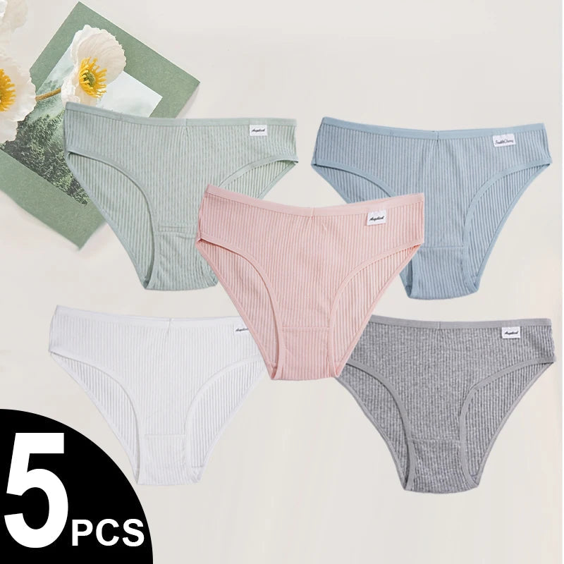 5PCS/Set Seamless Solid Underwear, simple Designed Women's Panties, Comfortable, Soft, Breathable, Elastic, Cotton Briefs Aviola