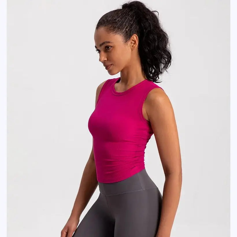 2024 Summer Women's Sports Vest Tank Vest Sleeveless Yoga Vest ruched Slim-fit Quick-dry Sports Tops Running Shirt Fitness Top Aviola