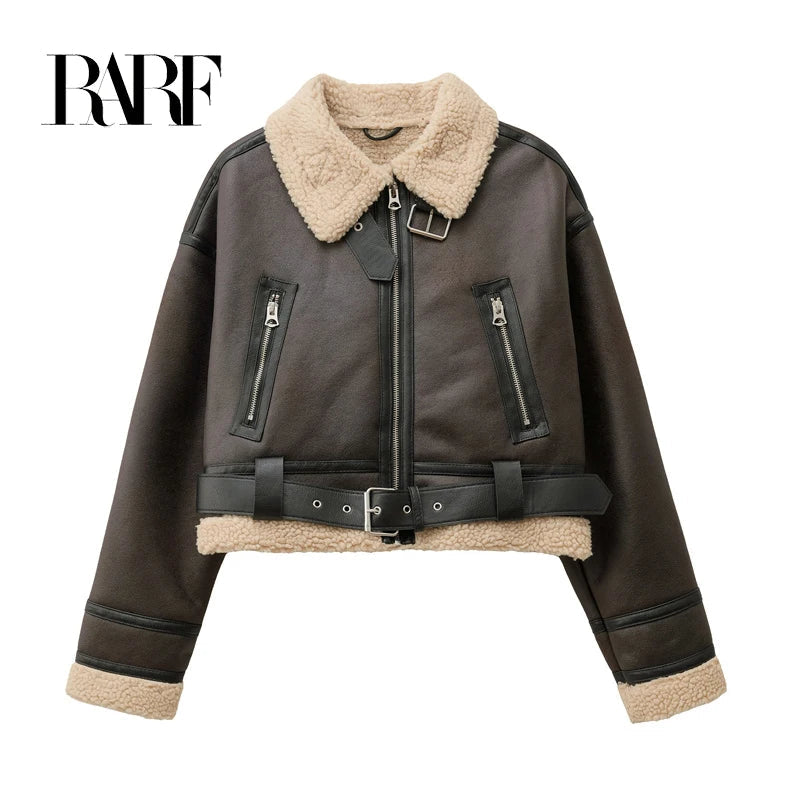 RARF Autumn/Winter 2024 New Women's double-sided short lapel long-sleeved Jacket for women Thickened thermal top Aviola