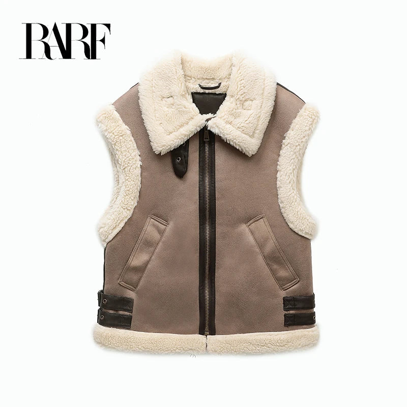 RARF Autumn Winter Women Fur Vest High Street Female Faux Sheepskin Fur Waistcoat Chic Fleece Thick Warm Sleeveless Outwear Aviola
