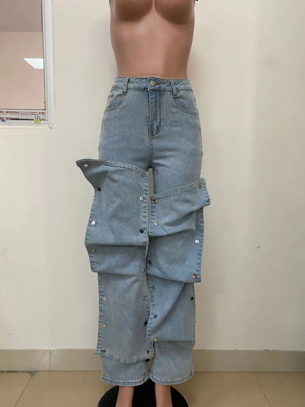 Jeans Denim Pants Women Straight Button Pockets High Waist Mom Floor Length Washed Distressed Strech Trousers 2025 Streetwear Aviola