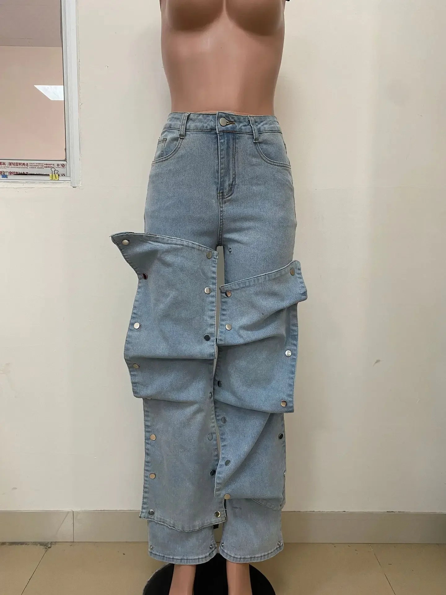 Jeans Denim Pants Women Straight Button Pockets High Waist Mom Floor Length Washed Distressed Strech Trousers 2025 Streetwear Aviola