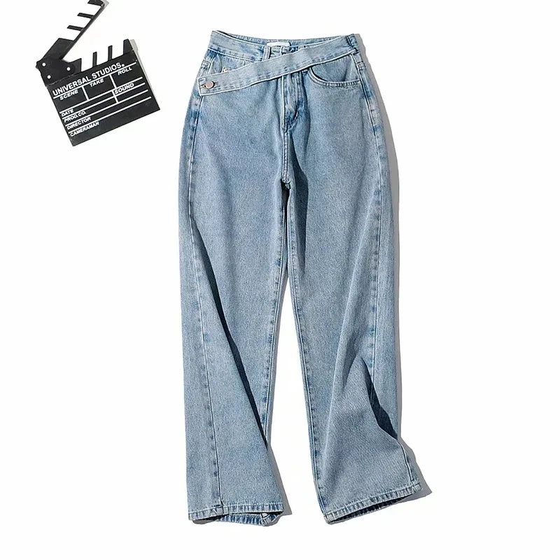 Spliced Wide Leg Denim Pants Women Ankle Length Jean Solid Loose Pockets High Waist Washed Vintage Jeans Zipper Fly Basics 2024 Aviola