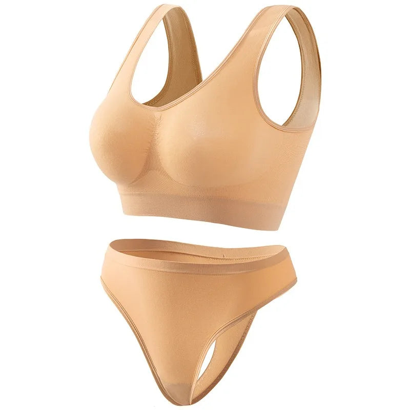 Seamless Bra Set Women Wireless Tanks Bra Female  Low Rise Thongs Panties Sexy Lingerie Set Comfy Underwear Intimates S-5XL Aviola
