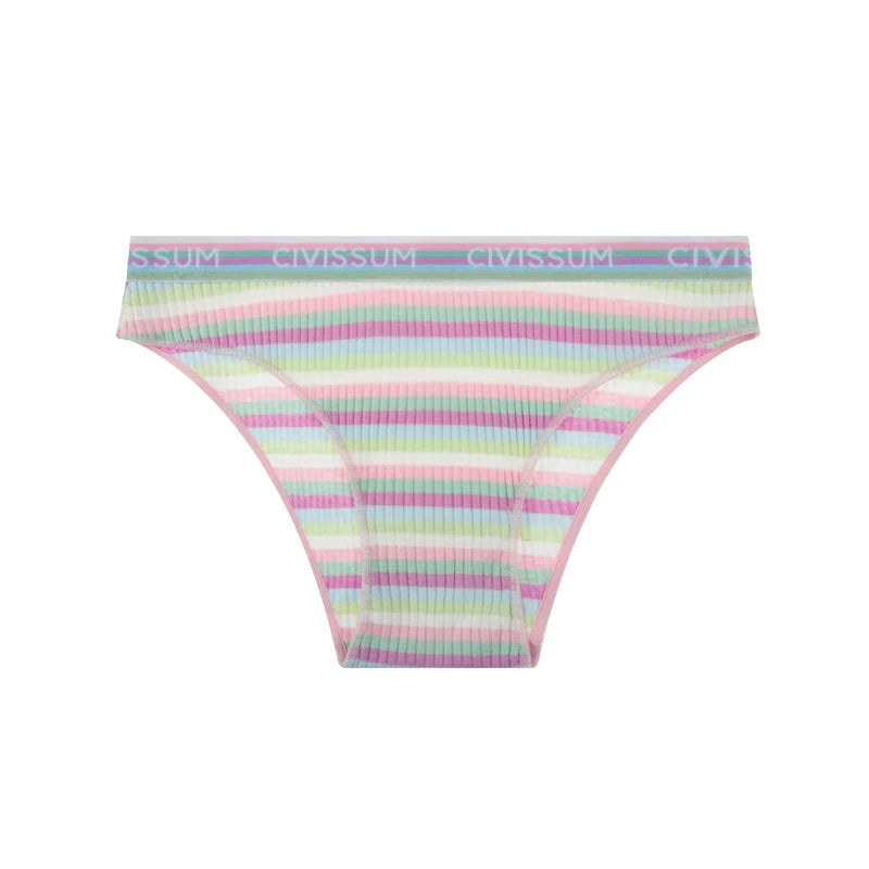 Women Cotton Seamless Panties Female Plus Size Sweety Underwear Sexy Colorful Rainbow Striped Lingerie Girls Cute Briefs NK606 Aviola