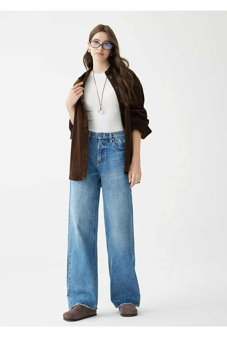 Denim Wide Leg Pants Women Jeans Floor Length High Waist Mom Jenas Washed Pockets Vintage Straight Trousers 2025 Streetwear Aviola