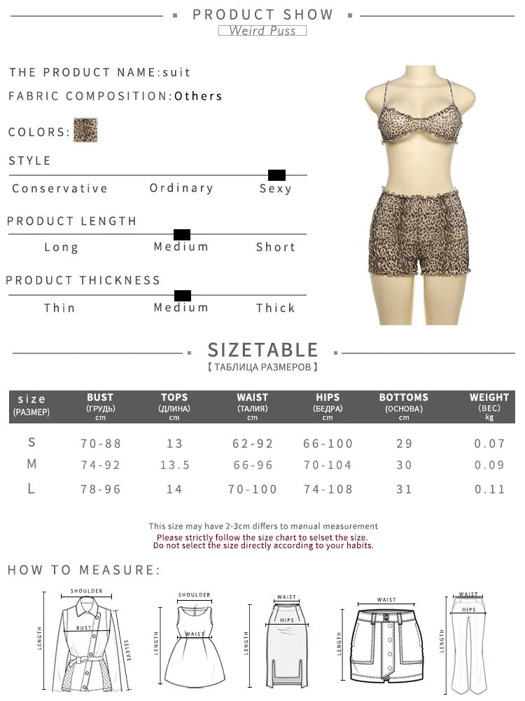 nibber Sexy Leopard Print Women 2 Piece Set Y2K See Through Summer Ruffles Camisole+Shorts Vacation Matching Clubwear Outfits Aviola