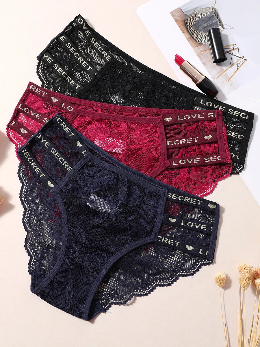 3PCS/Set Sexy Transparent Briefs Lace Panties for Women Lingerie Panties Floral Lace Female Underwear Ladies Underpants Lingerie Aviola