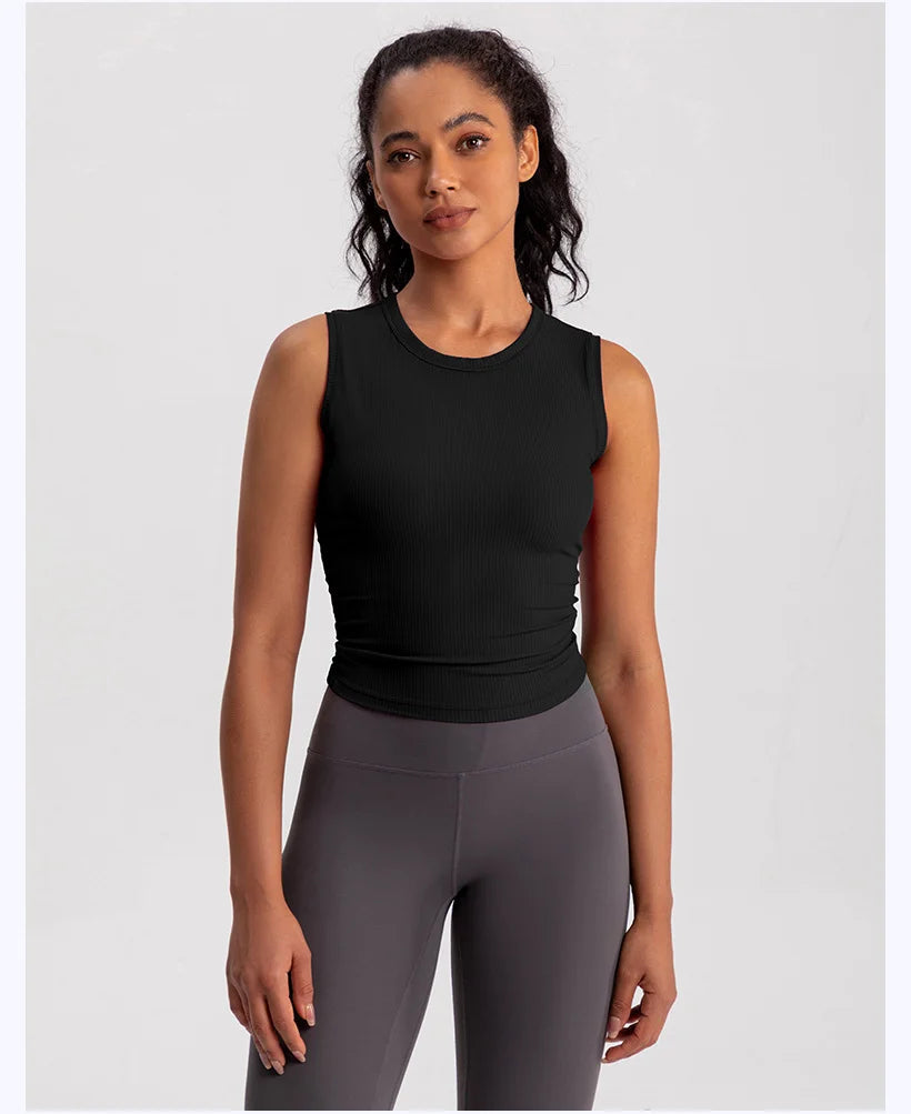 2024 Summer Women's Sports Vest Tank Vest Sleeveless Yoga Vest ruched Slim-fit Quick-dry Sports Tops Running Shirt Fitness Top Aviola