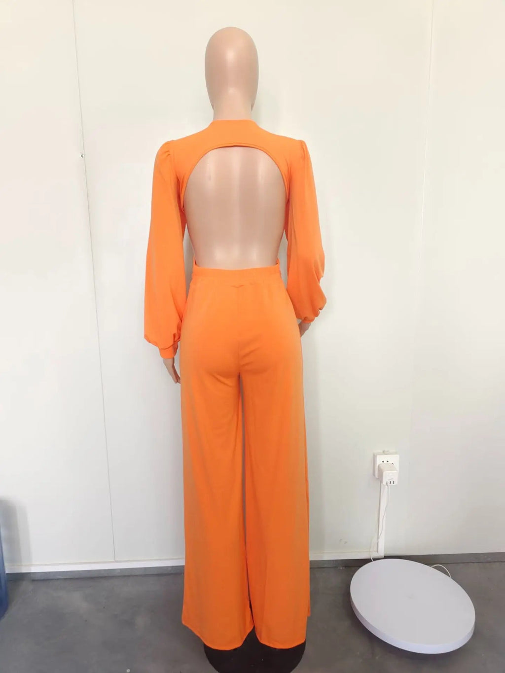 Jumpsuits Long Sleeve One Piece V Neck Women Rompers Backless Sexy Overalls Solid Wide Leg Pants Pockets Spliced Full Length Aviola