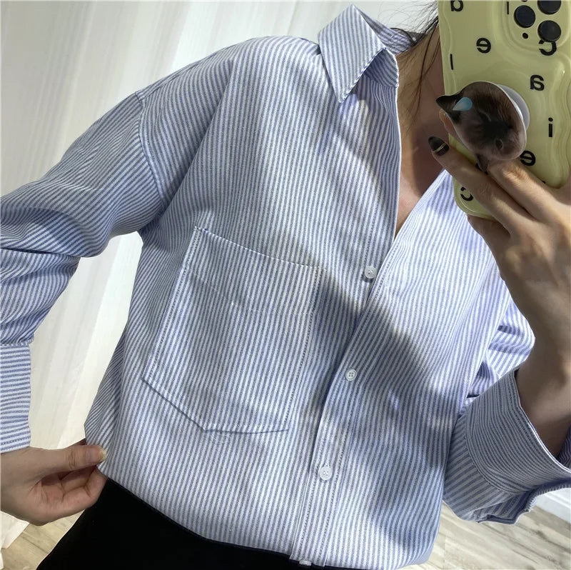 RARF Women Autumn Single Breasted Blouses Vintage Lapel Collar Long Sleeve Office Lady Female Shirt Chic Pocket Top Blusas Aviola