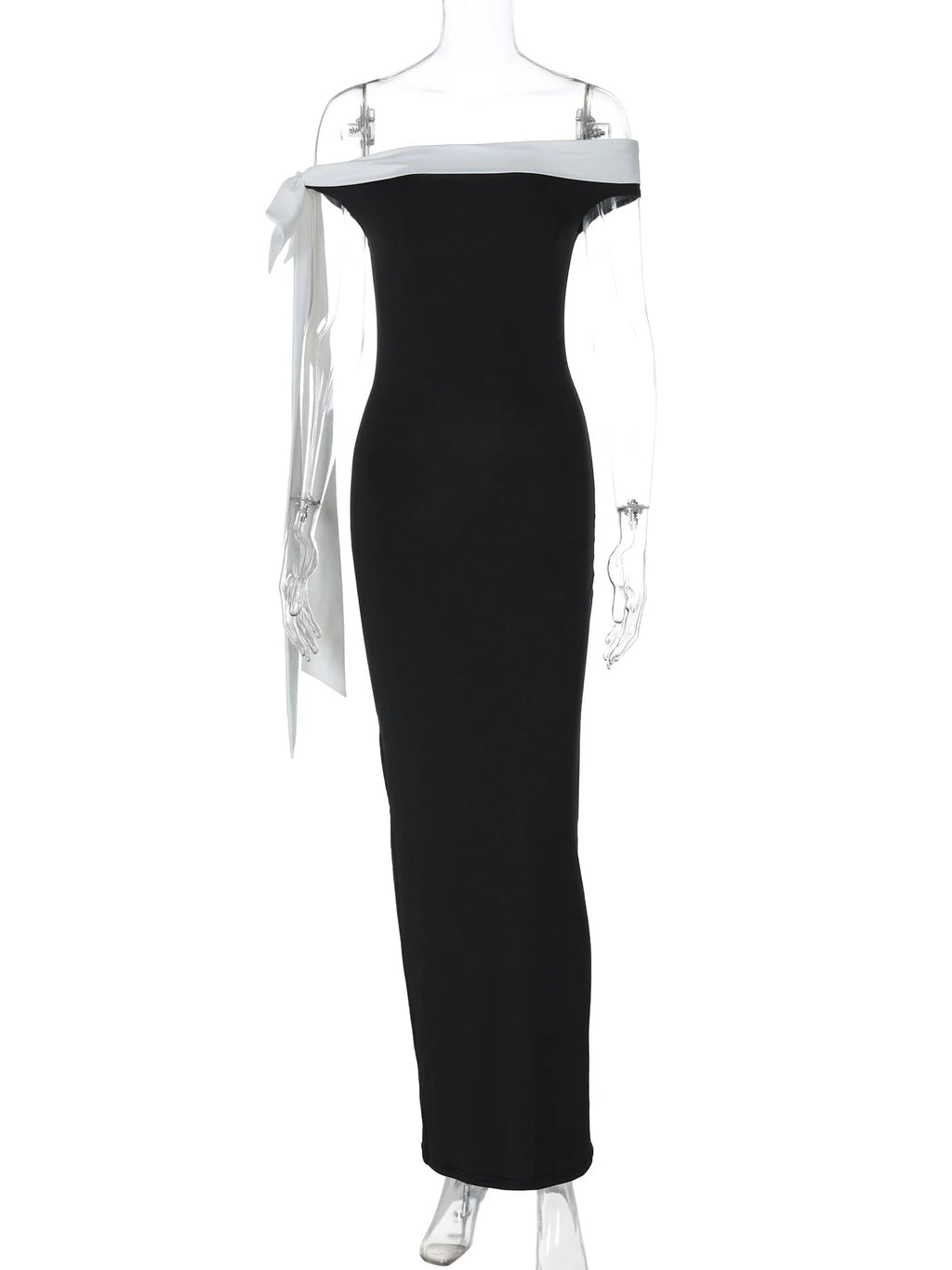 Nibber Black White Patchwork Woman Dress Elegant Bow One Shoulder Sleeveless Frenulum Temperament Skinny Noble Gown Vestidos Aviola