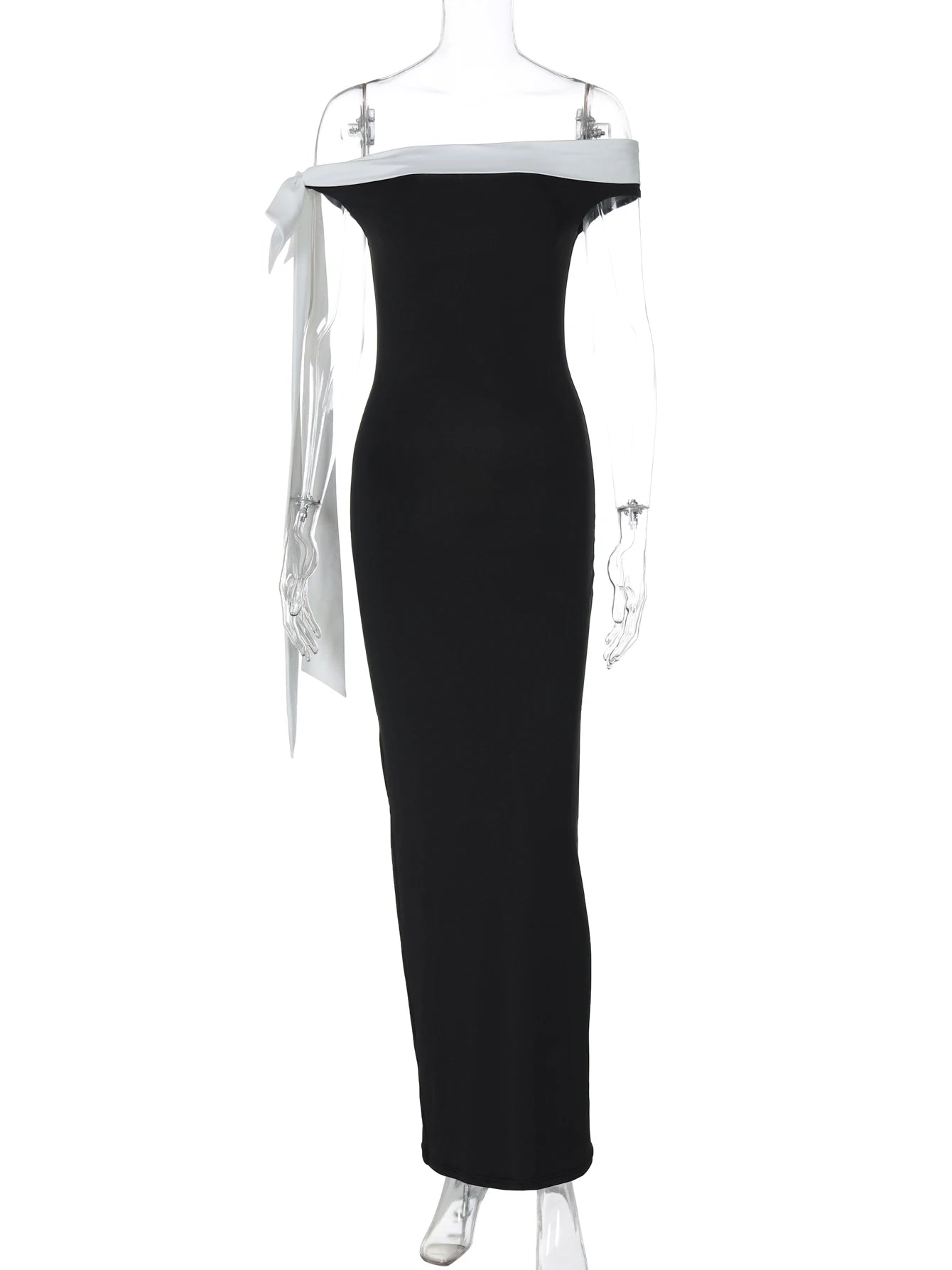 Nibber Black White Patchwork Woman Dress Elegant Bow One Shoulder Sleeveless Frenulum Temperament Skinny Noble Gown Vestidos Aviola