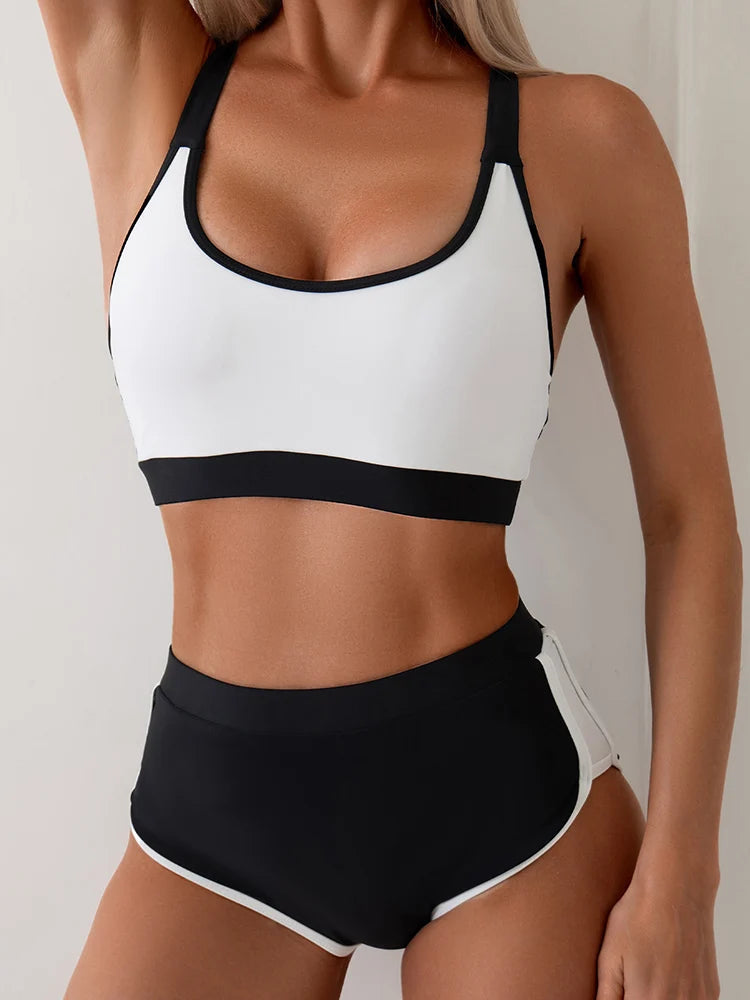 2025 High Waist Two-Piece Bikini Sexy Women's Sling Swimsuit Tight Patchwork Swimwear Summer Push Up Backless Beach Bathing Suit Aviola