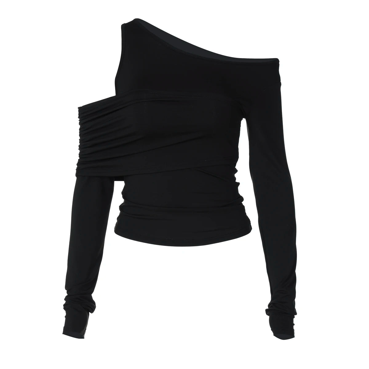 Nibber Elegant Woman Top Autumn Irregular Off Shoulder Stretch Street Fashion Blouse Simple Stylish Versatile Daily t-Shirt Aviola