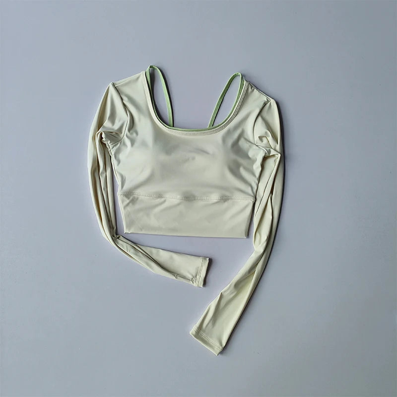 Autumn New Yoga Outfit Women's Sports Top Long Sleeved with Chest Cushion Tight Slimming Long Sleeved Running Fitness Yoga Shirt Aviola